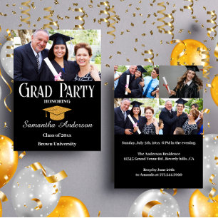 Modern Custom Photo Collage Black Graduparty Kaart