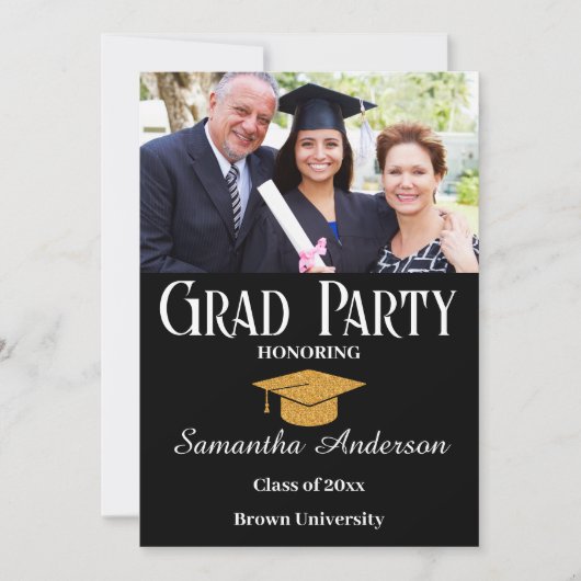 Modern Custom Photo Collage Black Graduparty Kaart (Voorkant)