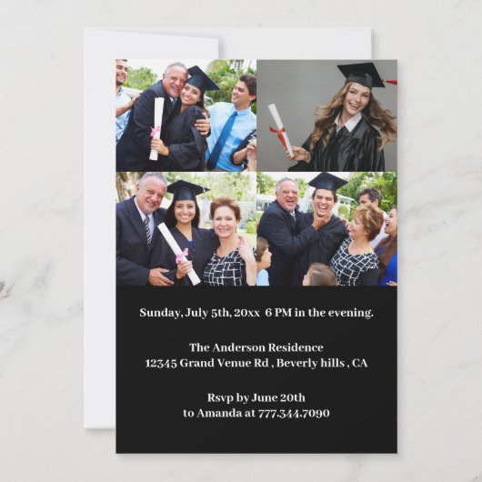 Modern Custom Photo Collage Black Graduparty Kaart (Achterkant)