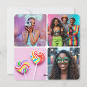 Modern Custom Photo Collage Text Cute Retro Pink Feestdagenkaart (Achterkant)