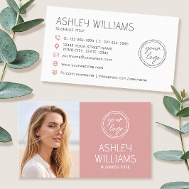 Modern Custom Photo Color Logo Brand Elegant Pink Visitekaartje