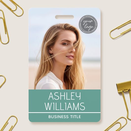 Modern Custom Photo Color Logo Employee Green Badge