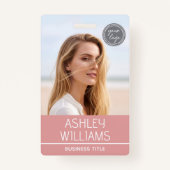 Modern Custom Photo Color Logo Employee Pink Badge (Voorkant)