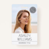 Modern Custom Photo Color Logo Employee White Badge (Voorkant)