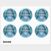 Modern Custom Photo Text Retro Blue Ronde Sticker (Vel)