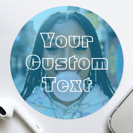 Modern Custom Photo Text Retro Blue Ronde Sticker
