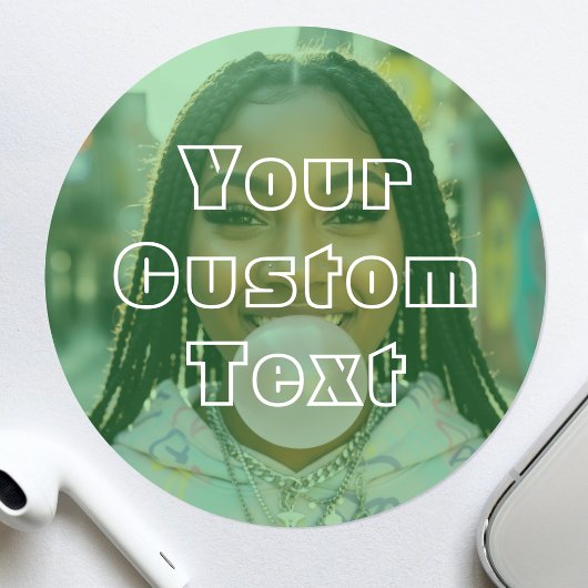 Modern Custom Photo Text Retro Green Ronde Sticker