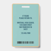 Modern Custom School Teacher Photo Name Kaart Badge (Achterkant)