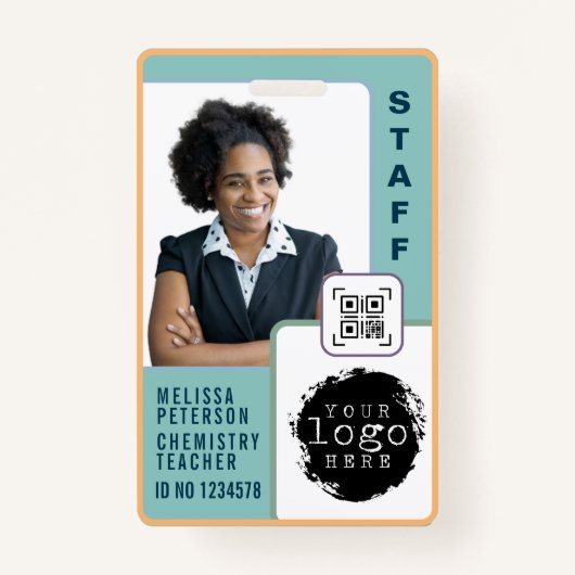 Modern Custom School Teacher Photo Name Kaart Badge (Voorkant)