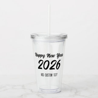 Modern Custom Script 2026 Happy New Year Acryl Drinkbeker