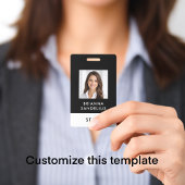 Modern Custom Script Black & White Photo ID Name Badge
