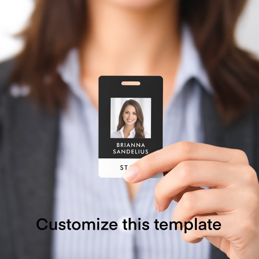 Modern Custom Script Black & White Photo ID Name Badge