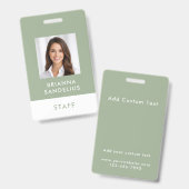 Modern Custom Script Sage Green Photo ID Name Badge (Voor- en achterkant)