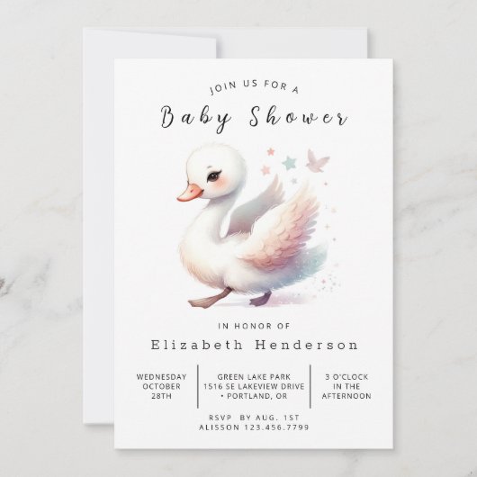 Modern Custom Swan Baby shower Kaart (Voorkant)