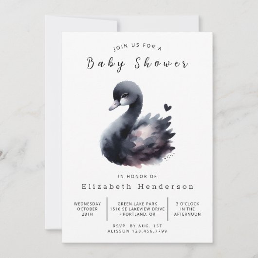 Modern Custom Swan Baby shower Kaart (Voorkant)