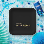 Modern Custom Sweet Sixteen Naam Goud Zwart Papieren Bordje (Feest)