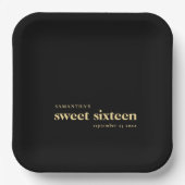 Modern Custom Sweet Sixteen Naam Goud Zwart Papieren Bordje (Voorkant)