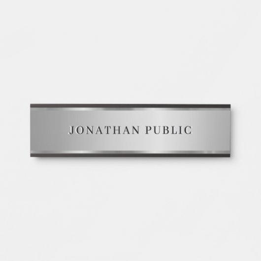 Modern Custom Text Name Elegant Black & Silver Deurbordje (Voorkant)