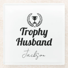 Modern Custom Trophy Echtgenoot Naam Zwart Glazen Onderzetter