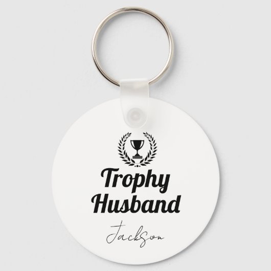 Modern Custom Trophy Echtgenoot Naam Zwart Sleutelhanger (Voorkant)