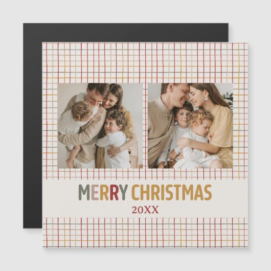Modern Custom Two Photo Christmas Magnetic Card (Voorkant / Achterkant)