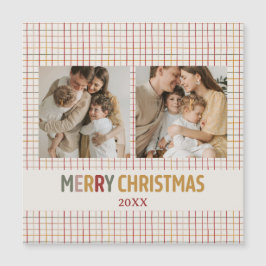 Modern Custom Two Photo Christmas Magnetic Card