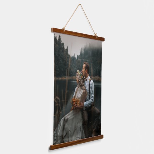 Modern Custom Wedding 2 Photos Family Afbeelding Hangend Wandkleed (Gebogen)