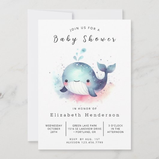 Modern Custom Whale Baby shower Kaart (Voorkant)