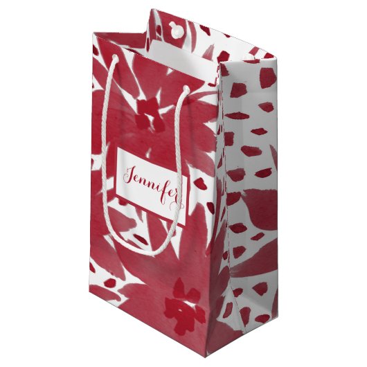 Modern CustomFloral Design Ruby Red Gift Bag Klein Cadeauzakje (Voorkant Gekanteld)