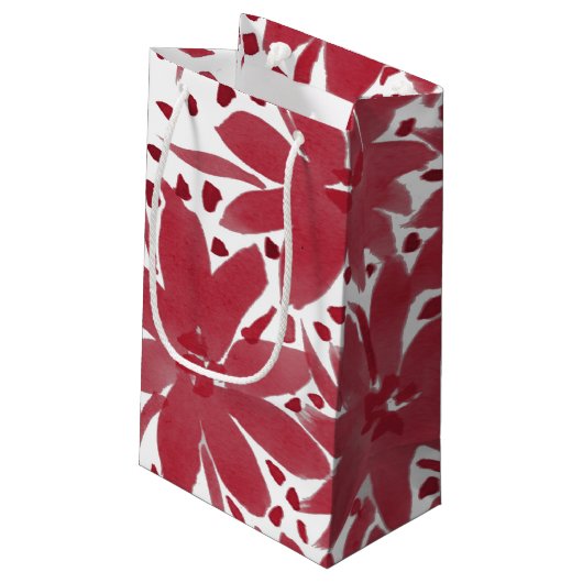 Modern CustomFloral Design Ruby Red Gift Bag Klein Cadeauzakje (Achterkant Gekanteld)