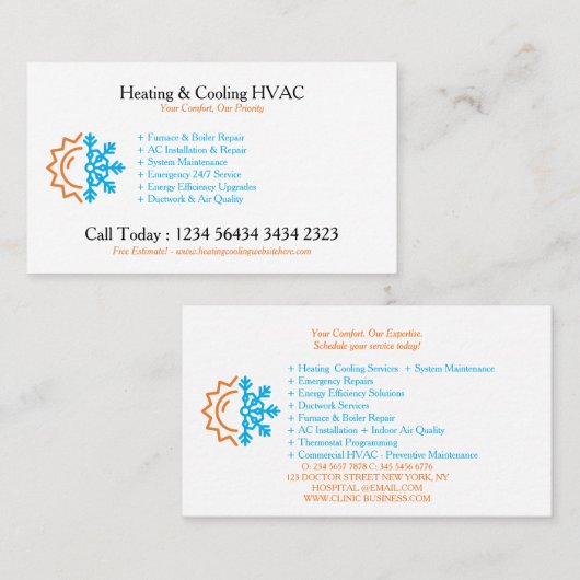 Modern CUSTOMIZABLE Heating & Cooling Visitekaartje (Voorkant / Achterkant)