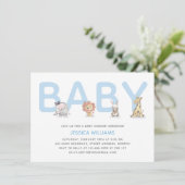 Modern Cute Animal Blue Boy Baby shower Kaart (Staand voorkant)