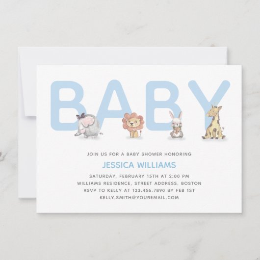 Modern Cute Animal Blue Boy Baby shower Kaart (Voorkant)