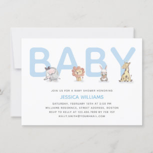 Modern Cute Animal Blue Boy Baby shower Kaart