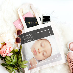 Modern Cute Baby Foto   Beauty Quote Tote Bag