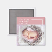 Modern Cute Baby Foto | Roze en wit | Citaat Magneet (Voorkant / Achterkant)