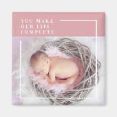 Modern Cute Baby Foto | Roze en wit | Citaat Magneet (Voorkant)
