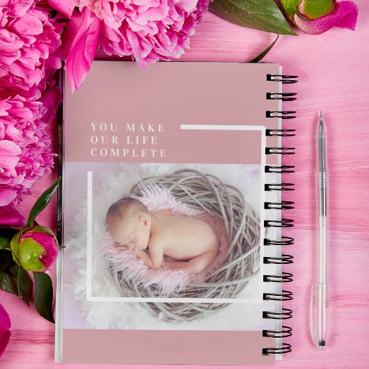 Modern Cute Baby Foto | Roze en wit | Citaat Notitieboek