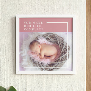 Modern Cute Baby Foto   Roze en wit   Citaat Poster