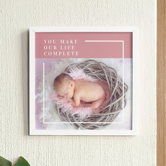Modern Cute Baby Foto | Roze en wit | Citaat Poster