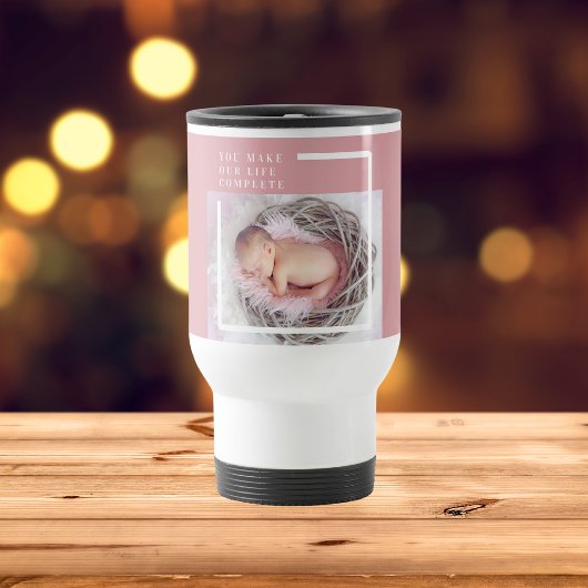 Modern Cute Baby Foto | Roze en wit | Citaat Reisbeker