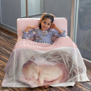 Modern Cute Baby Foto   Roze en wit   Citaat Sherpa Deken