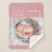 Modern Cute Baby Foto | Roze en wit | Citaat Sherpa Deken (Voorkant)