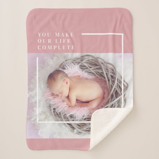 Modern Cute Baby Foto | Roze en wit | Citaat Sherpa Deken (Voorkant)