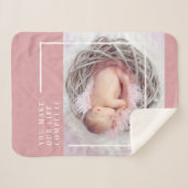 Modern Cute Baby Foto | Roze en wit | Citaat Sherpa Deken (Voorkant (horizontaal))