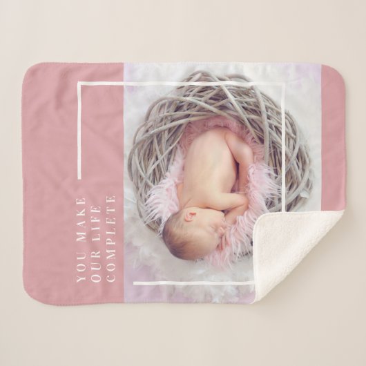 Modern Cute Baby Foto | Roze en wit | Citaat Sherpa Deken (Voorkant (horizontaal))