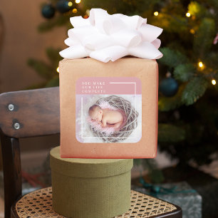 Modern Cute Baby Foto Roze en wit Citaat Vierkante Sticker