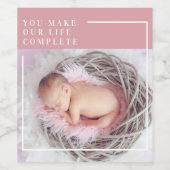 Modern Cute Baby Foto | Roze en wit | Citaat Wijn Etiket (Enkel label)