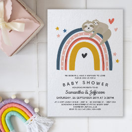 Modern Cute Baby Sloth Rainbow Baby shower Kaart