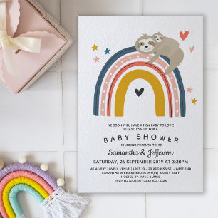 Modern Cute Baby Sloth Rainbow Baby shower Kaart